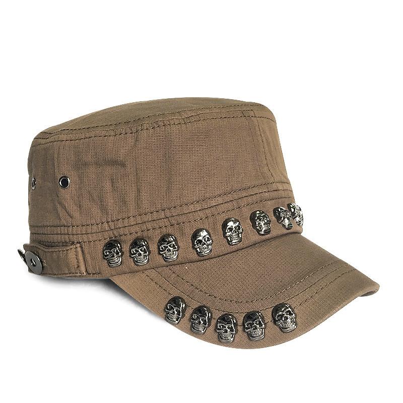 Skull Head Embroidered Flat Brim Hat With Sun Protection For Streetwear And Men