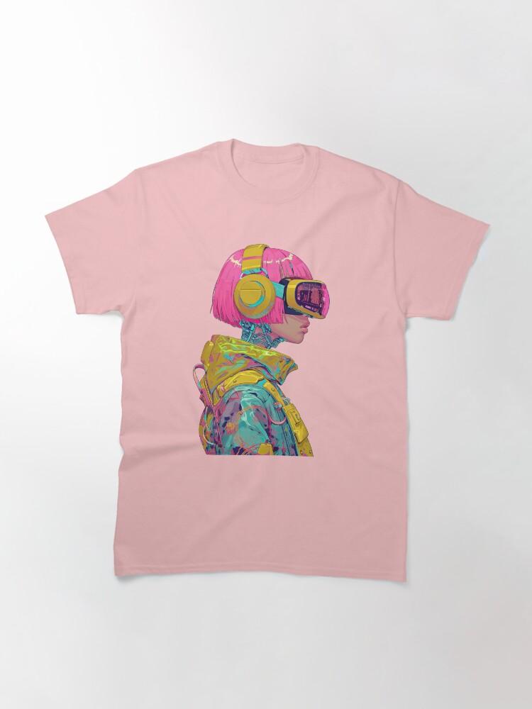 Cyberpunk Girl with Visor Classic TShirt 2026 Summer Mens Womens Luxury Fashion Cotton Tshirt Street Wear Y2K Mens Clothse