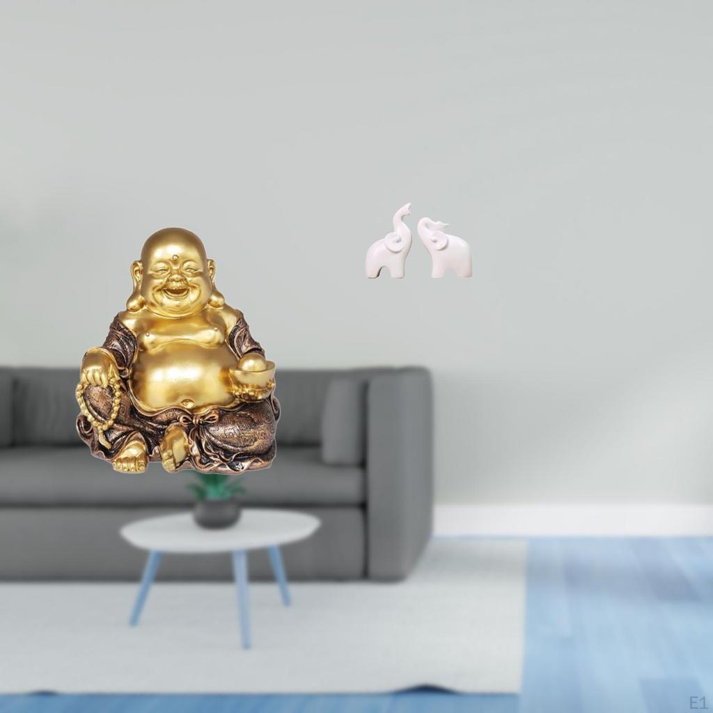 Maitreya Buddha Elephant Sculpture Unique Feng Shui Tabletop Ornament Laughing Animal Statue