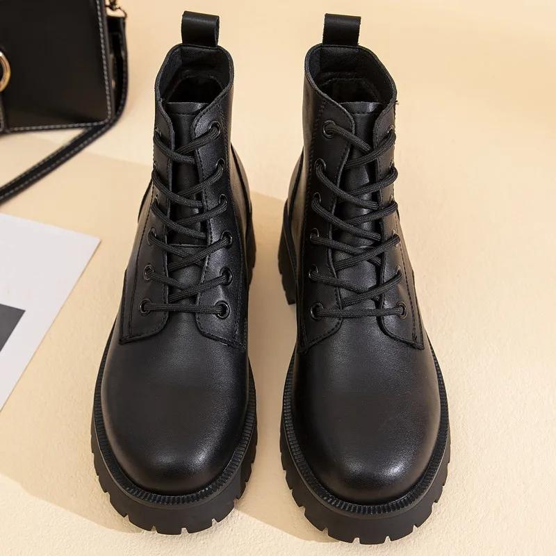 Fashion Genuine Leather Ankle Boots Women Autumn 2025 New Double Zipper Women's Ankle Boots Platform Thick Heel Motorcycle Boots Women