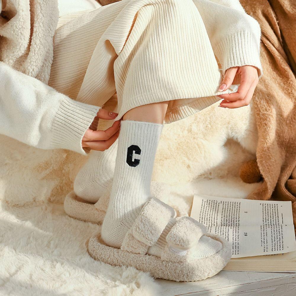Polyester Wool Snow Boot Socks Solid Color Winter Warm Thick Socks Fashion Women Wool Socks  Women