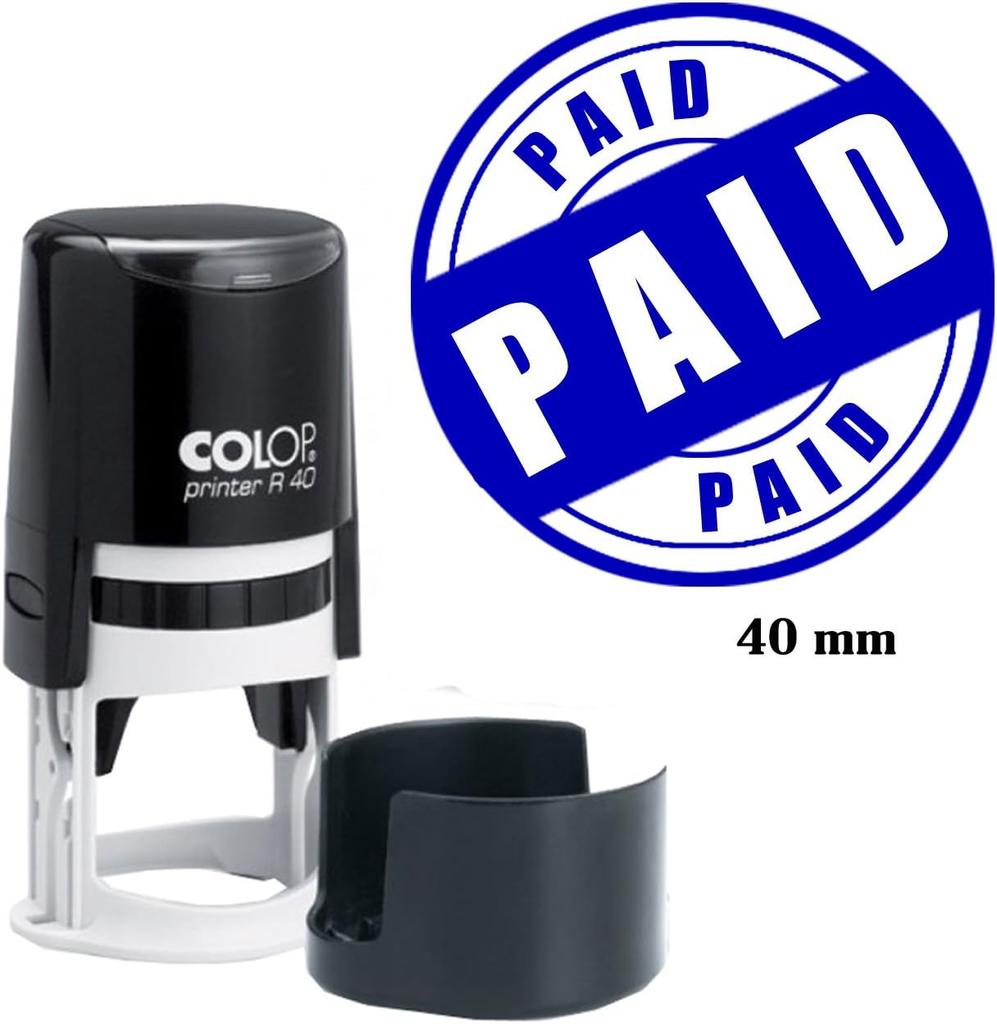 Paid Stamp Self Inking Colop Round Rubber Stamper Office Stationary - Red Ink Choose Size 40mm