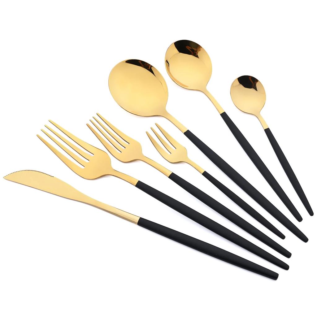 48-teiliges Schwarzgold Besteckset Messer Gabel Kaffeelöffel Geschirr Edelstahl Besteck Tafelbesteck Westliche Küche Silberwaren