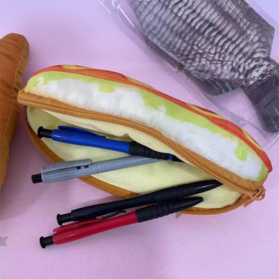 Stationery Box Cartoon Imitation Bread Design Pencil Case Zipper Closure Makeup Brush Holder School Supplies Organizer