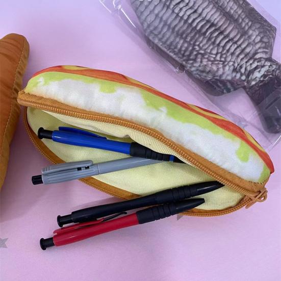 Stationery Box Cartoon Imitation Bread Design Pencil Case Zipper Closure Makeup Brush Holder School Supplies Organizer