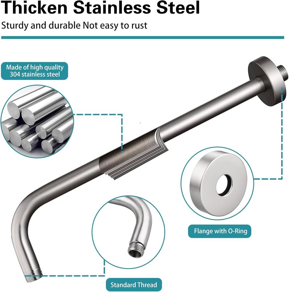 11/16Inch Shower Arms with Flange Stainless Steel Wall-Mounted Shower Head Arm for Fixed Shower Head Bathroom Replacement Parts