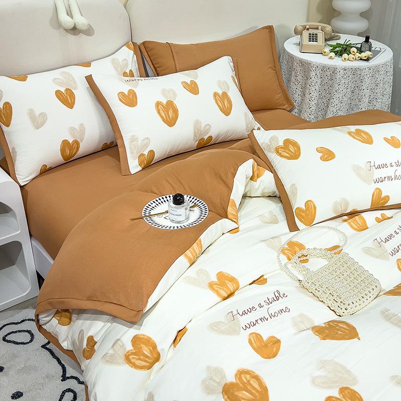 Category A Maternal and Infant Grade Washed Cotton and Linen Bed Cotton Four-piece Set and Three-piece Set Pure Cotton Bed Sheet and Quilt Cover