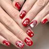 Red Square Christmas Nails with Snowflake, Star, Deer & Hat Design