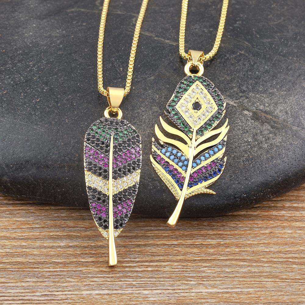 Nidin 6 Styles Irregular Patterns Elegant Feather Pendant Gold Plated Chain Necklaces For Women Accessories Bohemia Jewelry Gift