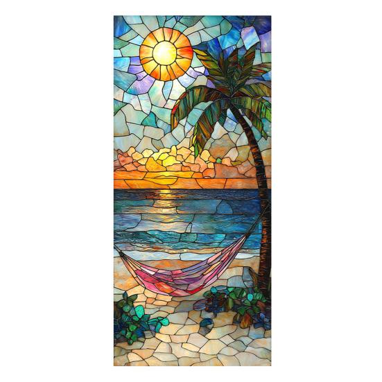 

Window Privacy Film Stained Glass Flamingo Tropical Static Clings Heat Control Door Covering Sticker with Palm Leaves Floral Pattern A