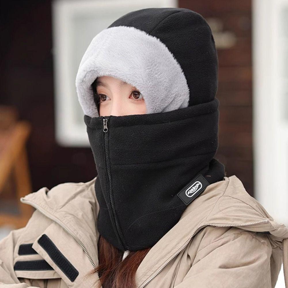Windproof Plush Neckerchief Furry Mask Pullover Cap Beanies Hat Winter Balaclavas Cap  Women