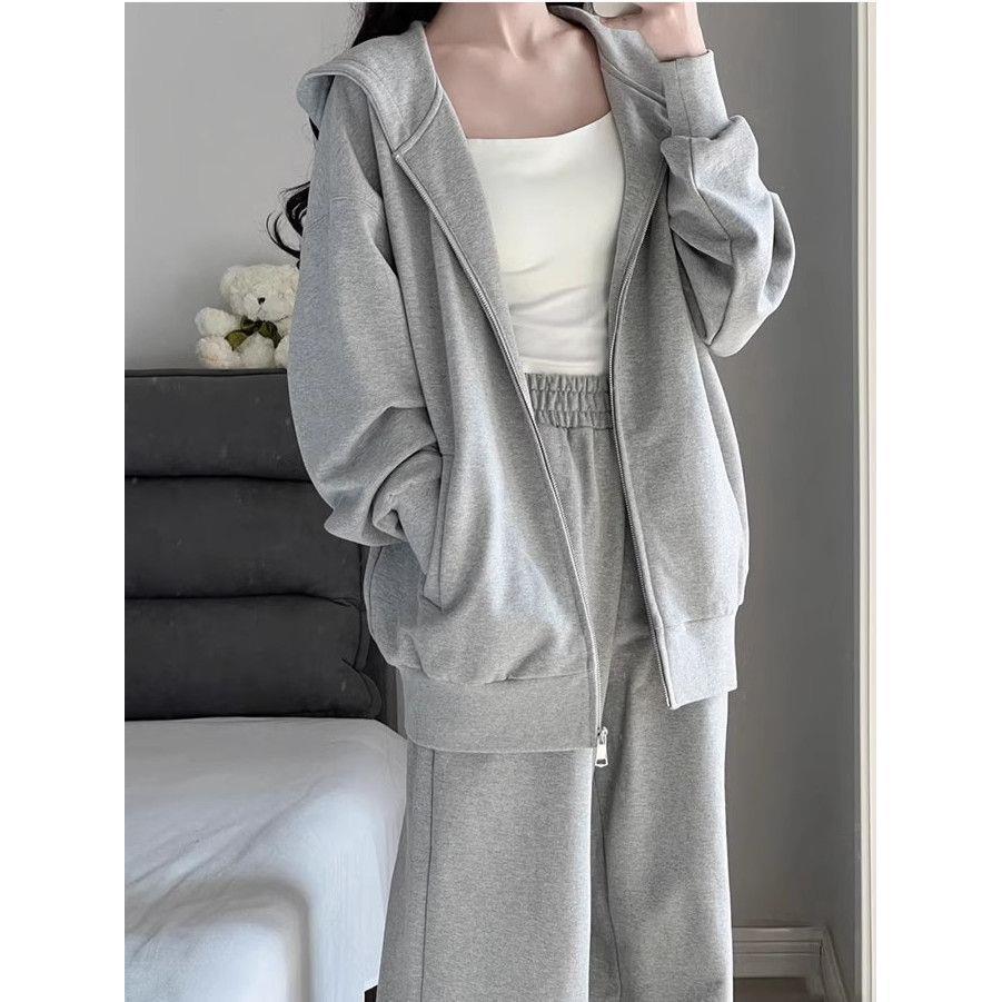 Korean Style Slim Fit Loose Sportswear: Autumn/Winter Hooded Two-Piece Set - Casual Student Running Outfit