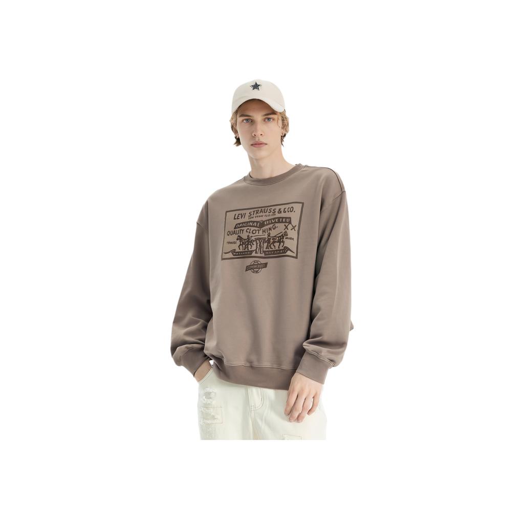 Levis Loose Fit Round Neck Printed Casual Long Sleeve Sweatshirt Men Sweatshirt Khaki 0019A-0000