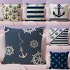 Navy Patterns Luxury Cushion Cover Natural Linen Pillow Case DoubleSided Print Decorative Sofa Pillowcase Home Decor Gift