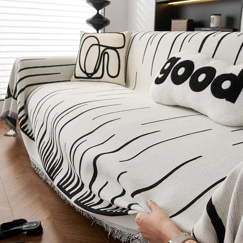 1/2/3Seater Print Chenille Sofa Throw Blanket Double-Side Anti-Wear Sofa Towel Camping Outdoor Blanket Tablecloth For Home Decor