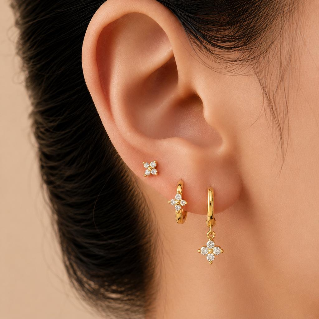 French Style Cubic Zirconia Earrings Set for Women Gold Color Ear Stack Hoop Jewelry Elegant Minimalist Daily Accessories Gift