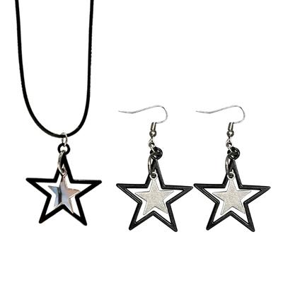 Colar Pingente Estrela Negra Exquisito Punk Dupla Estrela Corrente Clavícula Gargantilha Única Joia Brinco Hip Hop Chamativo