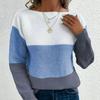 Damen S Farbblock Strickpullover Rundhalsausschnitt Langarm Pullover