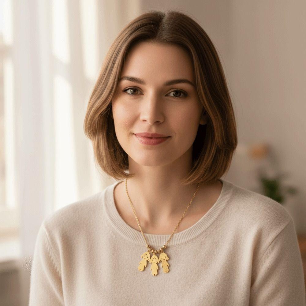 Stainless Steel Boy Girl Necklace Pendant Lover Necklace Choker Family Necklace Lovers