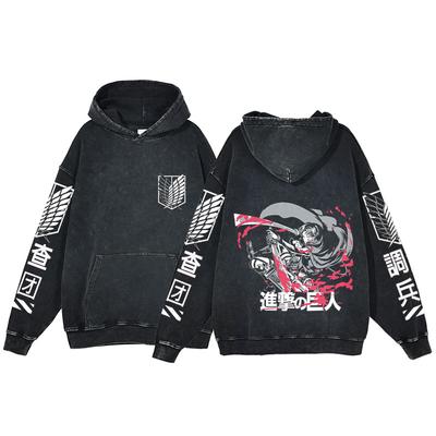 Attack On Titan Anime Clothing Levi Ackerman Graphic Hooded Men Women Cotton Hoodies Retro Washed Sweatshirt Harajuku Streetwear