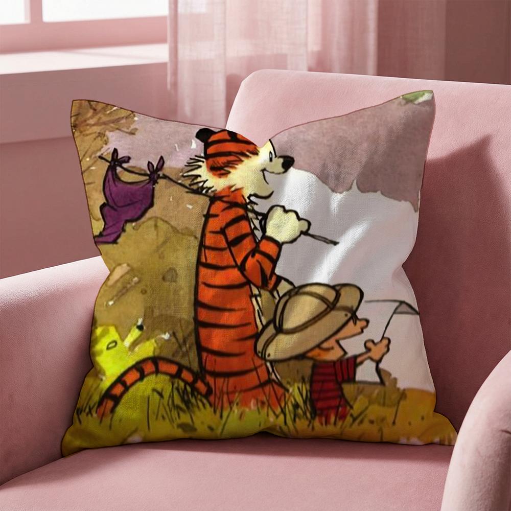 C-Calvin and H-Hobbes Cushion Cover Multi-Scene Pillow Cover for Home & Car - Reversible, Soft & Durable for Daily Use