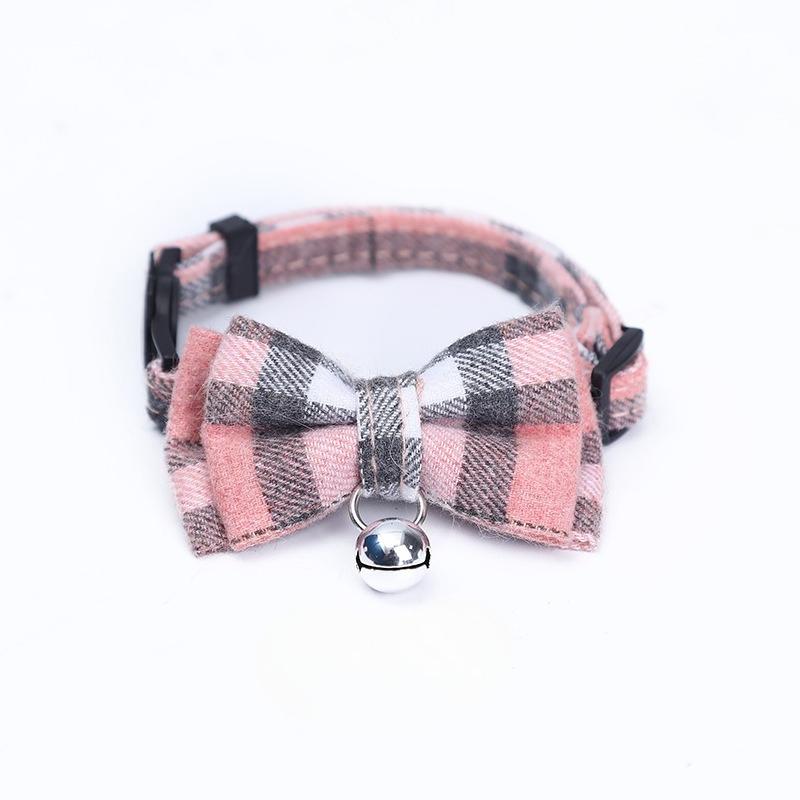 

Pet Collar Adjustable Bow Cat Collar with Bells Pet Supplies for Cats and Dogs 1.0cm серый/розовый
