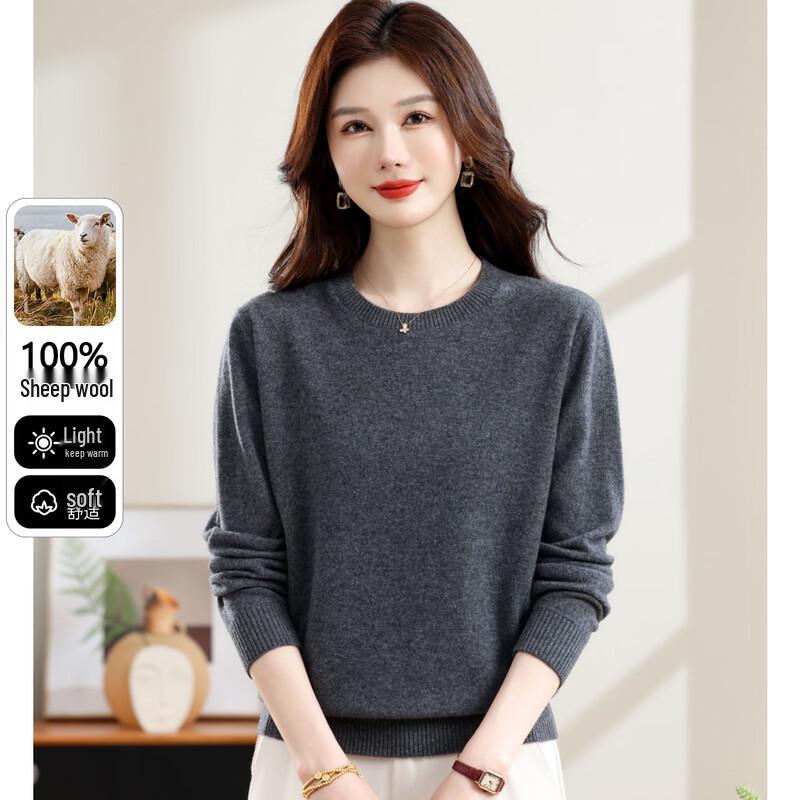 SNOWFLYING Women's 2025 Pure Wool Round Neck Pullover Sweater