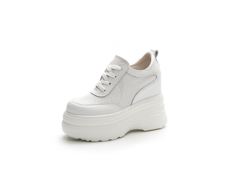 Fashion 11CM Suede Cow Genuine Leather Vulcanize Women Casual Platform Wedge Chunky Sneakers Spring Autumn Contoured Fashion Black Shoes