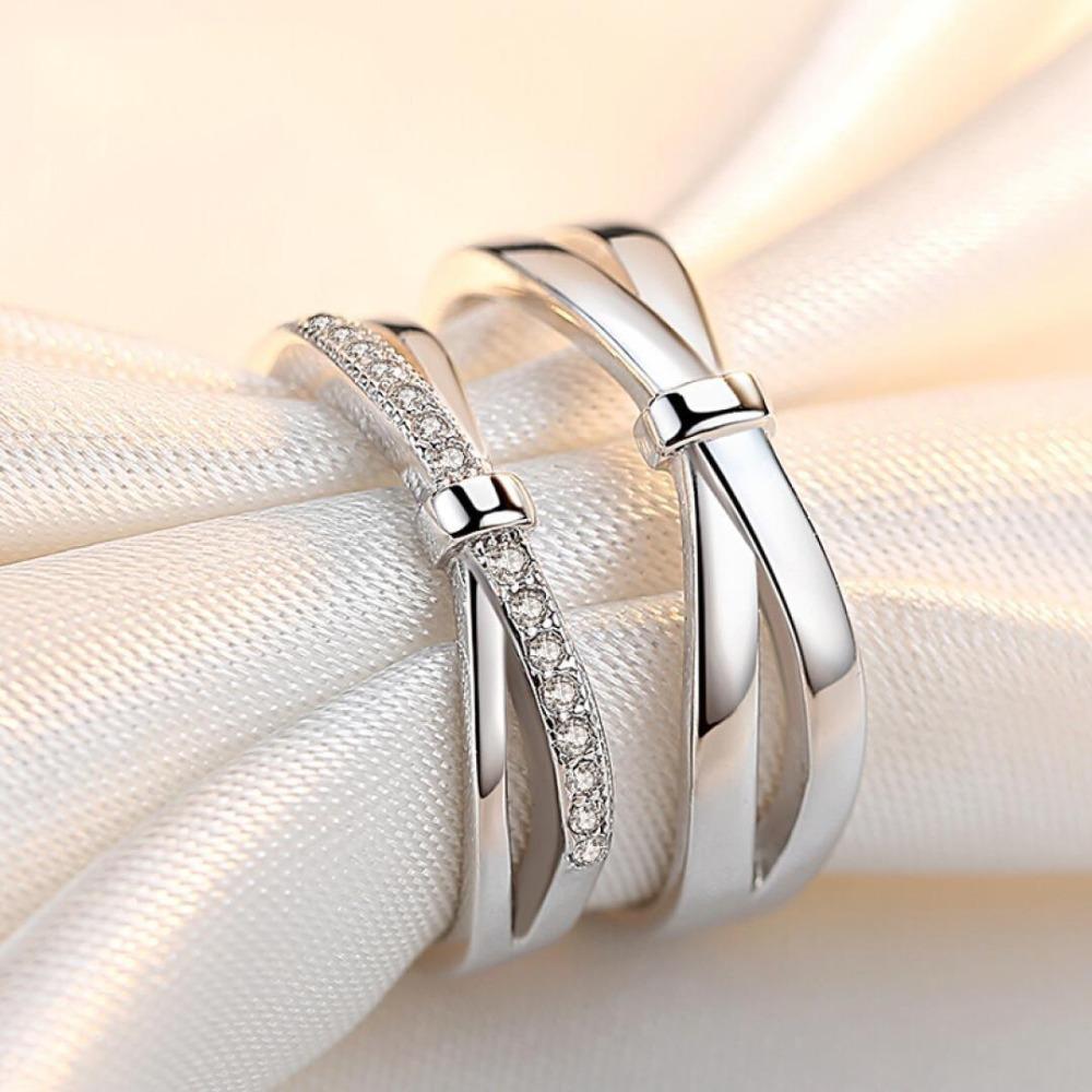 925 Silver Plated Bow Ring Couple Rings Adjustable Open Ring for Women Men Fashion Jewelry Gift