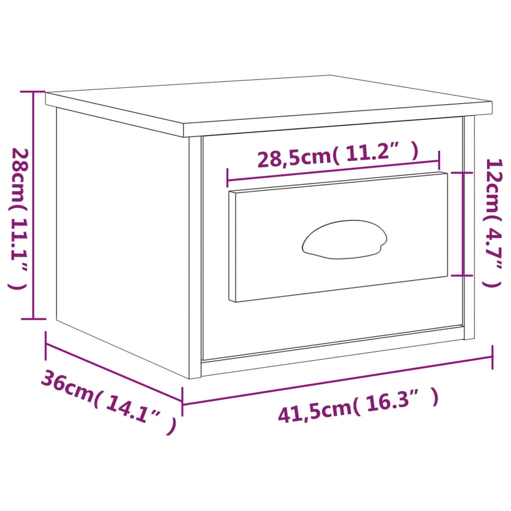 Wall Mounted Nightstand Gray Sonoma 41.5 x 36 x 28 cm