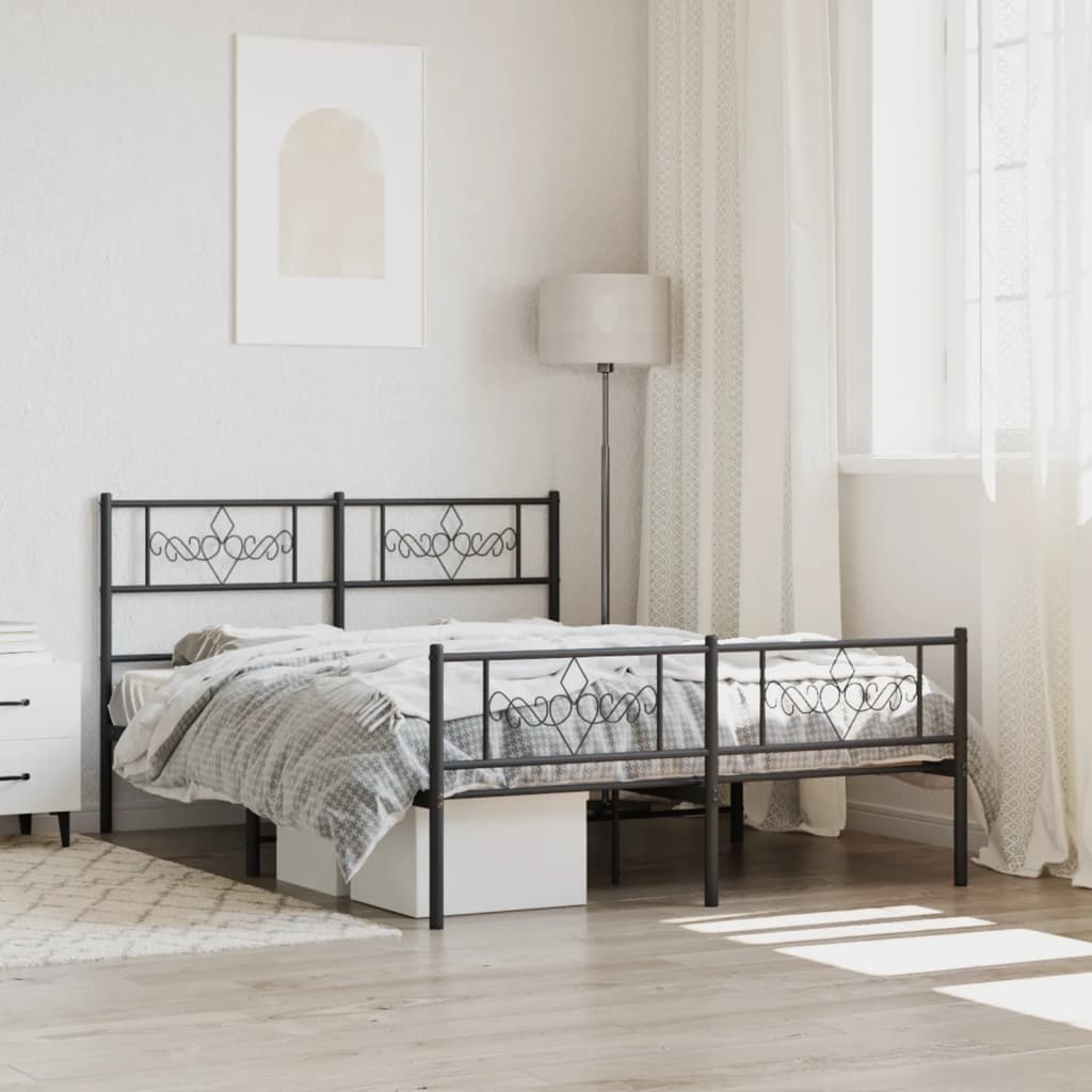 Metal Bed Frame with Headboard and Footboard Black 120x200 cm