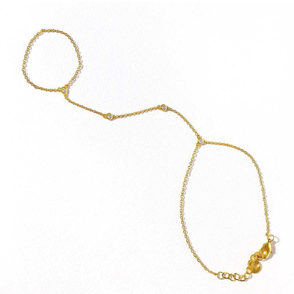 Gold Plated Stainless Steel Hand Chain Bracelet Zircon Link Slave Finger Ring Bracelet Fashion Jewelry for Women