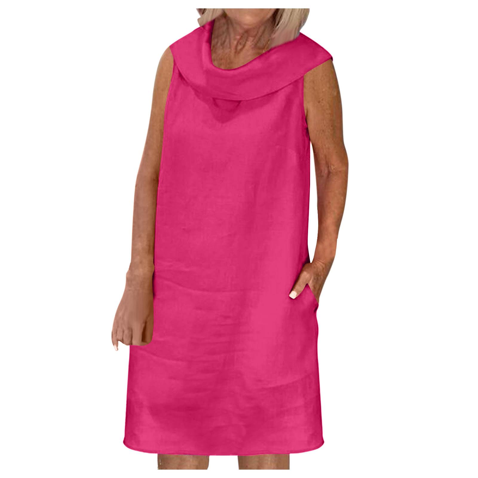 

(SU)Модное женское повседневное однотонное пуловерное платье без рукавов с карманами