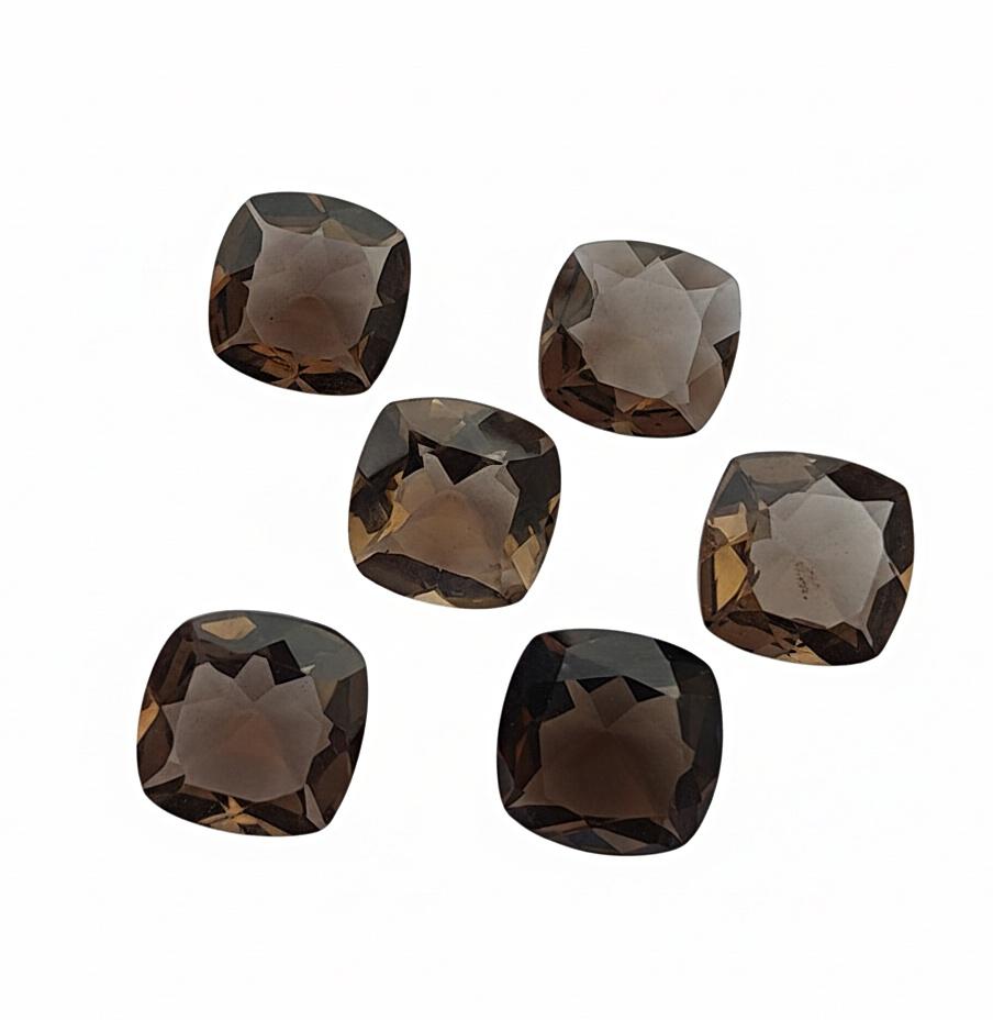 Faceted Smoky Quartz Cushion Cut Gemstones - Checkerboard Cut Brown Smoky Quartz