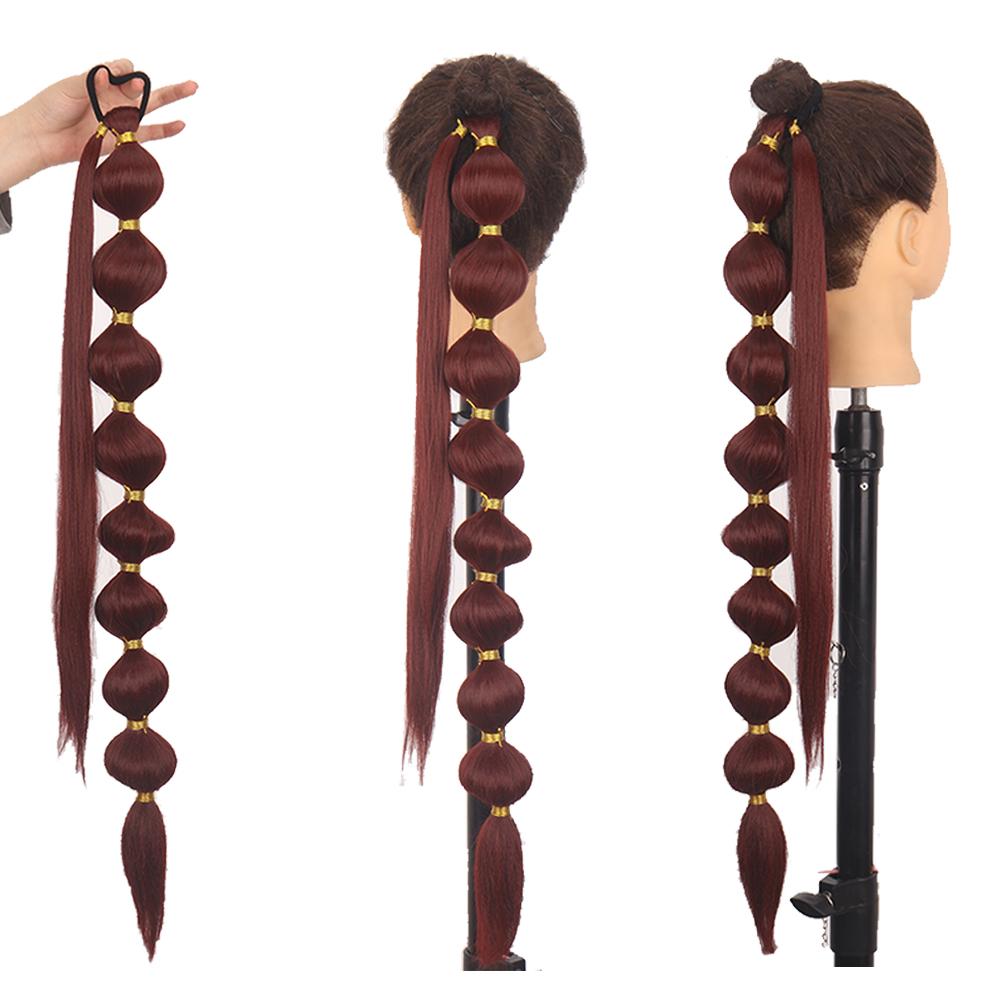 MISSQUEEN Synthetic Bubble Ponytail Extension with Elastic Tie Long Wrap Around Ponytail Lantern Extensions 75cm Dark Red Ponytail for Women Cosplay