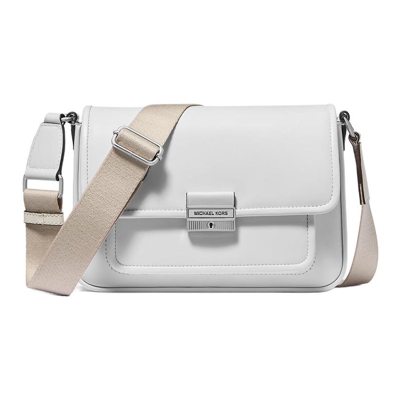 MICHAEL KORS Bradshaw silver hardware snap closure leather messenger bag crossbody shoulder bag medium women s optical white серебряный