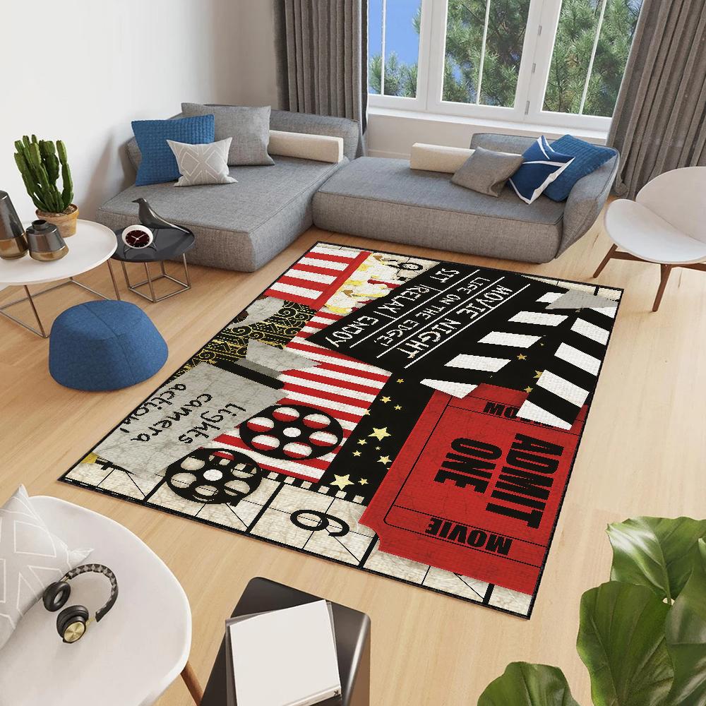 Retro Fashion Tickets Movie Night Time Anti-Slip Kitchen Bedroom Handmade Tufted Rug Carpet Living Room Entrance Decoration