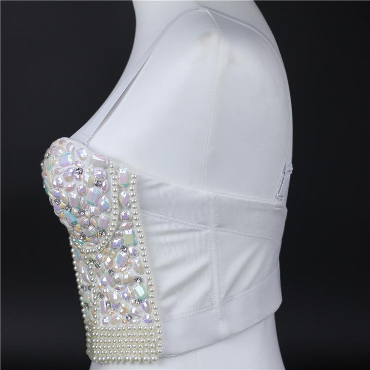 Women's Rhinestone Beaded Corset Bustier Top Party Glitter Corset Top Bra Tank Top