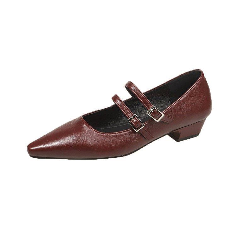 Retro low-heeled Mary Jane women's shoes, new pointed thick heels, shallow mouth temperament commuting single shoes women