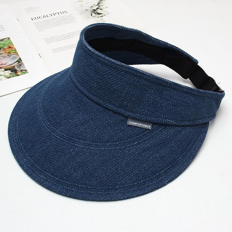 Hat women's new denim empty top hat UV protection large brim sun hat summer big head circumference no top sun hat