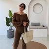 2025 Autumn Off-Shoulder Knit Top & Long Pants Set for Women