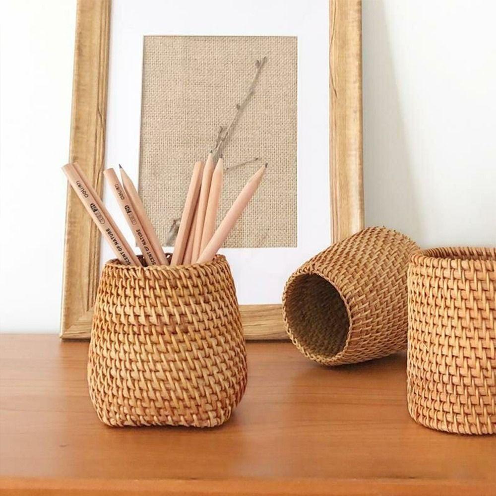 Cosmetic Holder Hand Woven Pen Holder Large Capacity Stationery Container  Tableware Holder