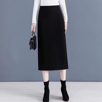 Autumn Winter New Skirt Women's A-line Mid-length Woolen Slit Skirt High-end Straight Skirt