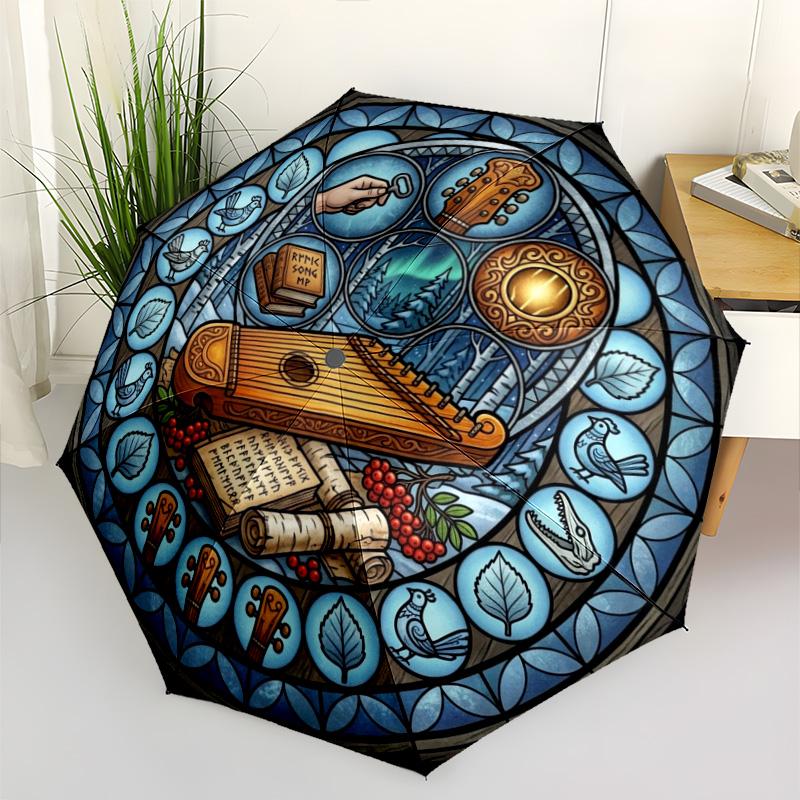 Music Nature Harmony Pattern Umbrella, Portable and Foldable Design, 8 Ribs, a Casual Accessory for Halloween, Christmas, and Birthday Gifts.