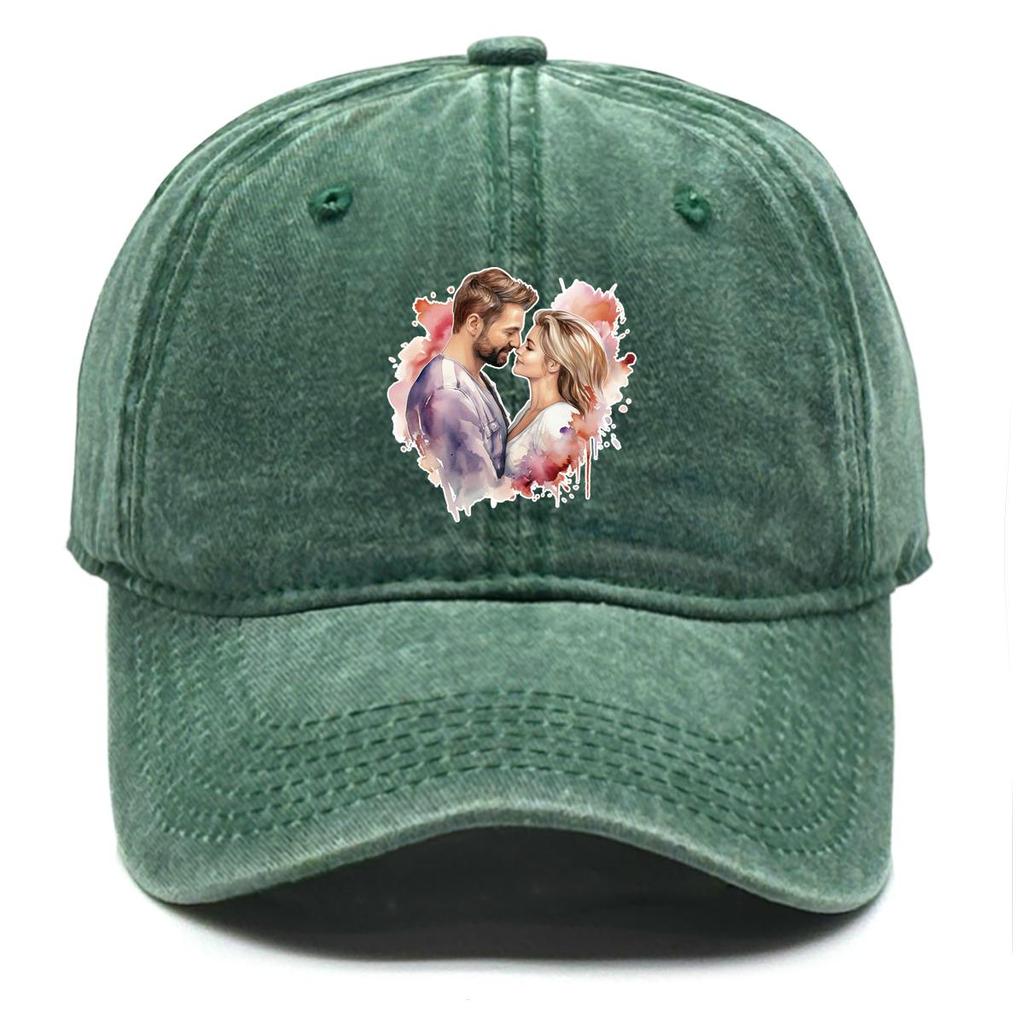 Couples Print Adjustable Sun Hat, Love Trucker Hat Inelastic Non-Stretch Fabric Cotton Cozy Snapback Baseball Cap