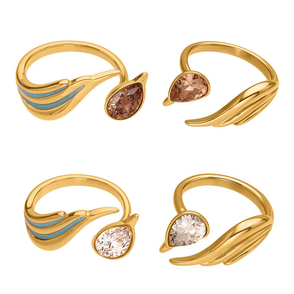 Oumaijia Fashion Stainless Steel Zircon Geometric Enamel Open Ring