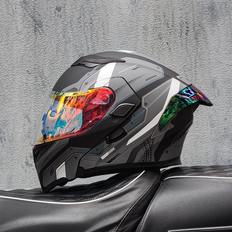 E5GOrz Flip-up Motorcycle Helmet for Men & Women – Full Face, All-Season with Bluetooth Slot, Big Tail Wing, 3C Certified