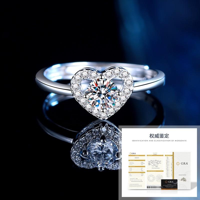 Adjustable Sterling Heart Ring With 4.5mm Moissanite Stone Women Minimalist Luxury Engagement Jewelry