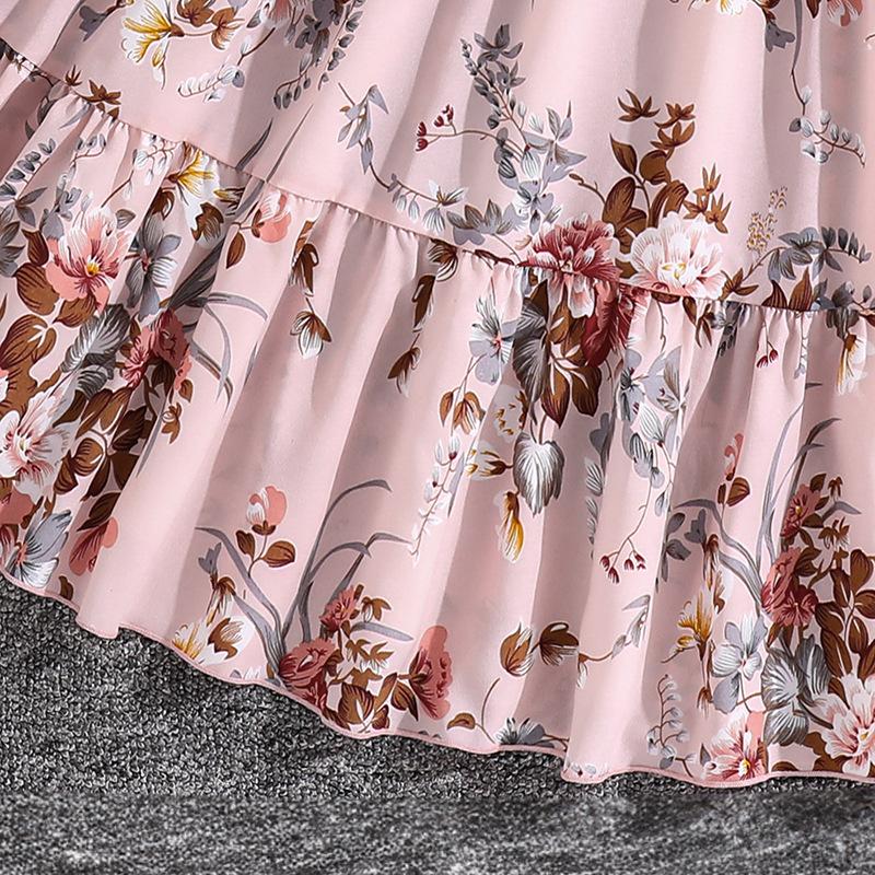 8-12Y Girls' Suit Spring  Autumn and Winter Long-sleeved Cardigan Jacket + Sweet Floral Halter Dress Two-piece Set