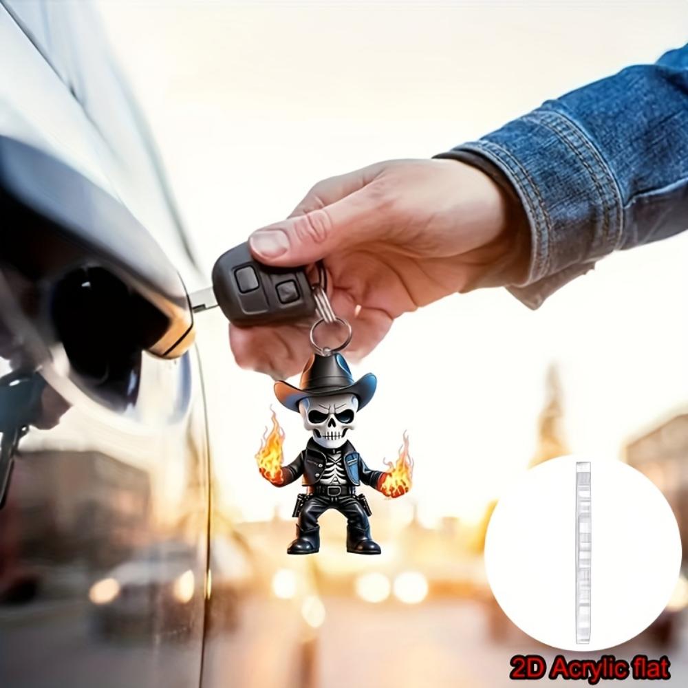 2D Flat Pendant Skull Denim with Flame, Multi-Purpose Auto Accessories Christmas Halloween Decorative Backpack Ornaments and Key Chains Gift Pendants